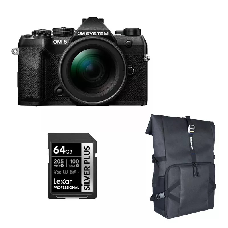 OM System OM-5 Mark II + 12-45mm PRO ED + sac à dos + SD 64 Go